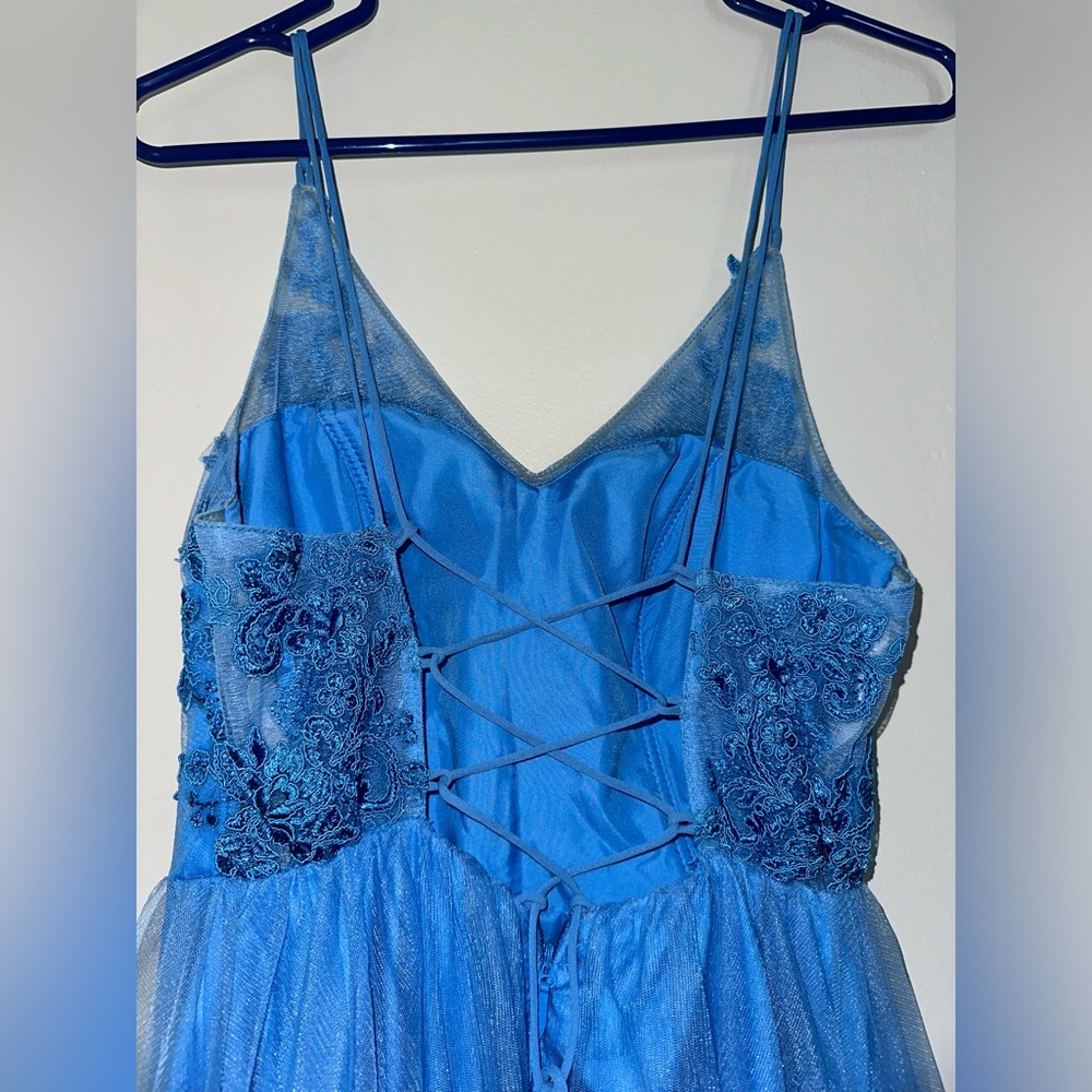 NWT Azazie Bridesmaids Maxi Dress Dariela Blue Jay Corset Back Women Sz Small A4 - Picture 5 of 11